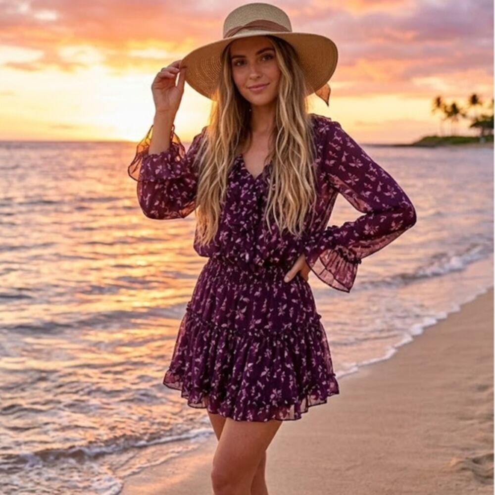 MISA LOS ANGELES Tiered Ruffle Purple Floral Dress – Small